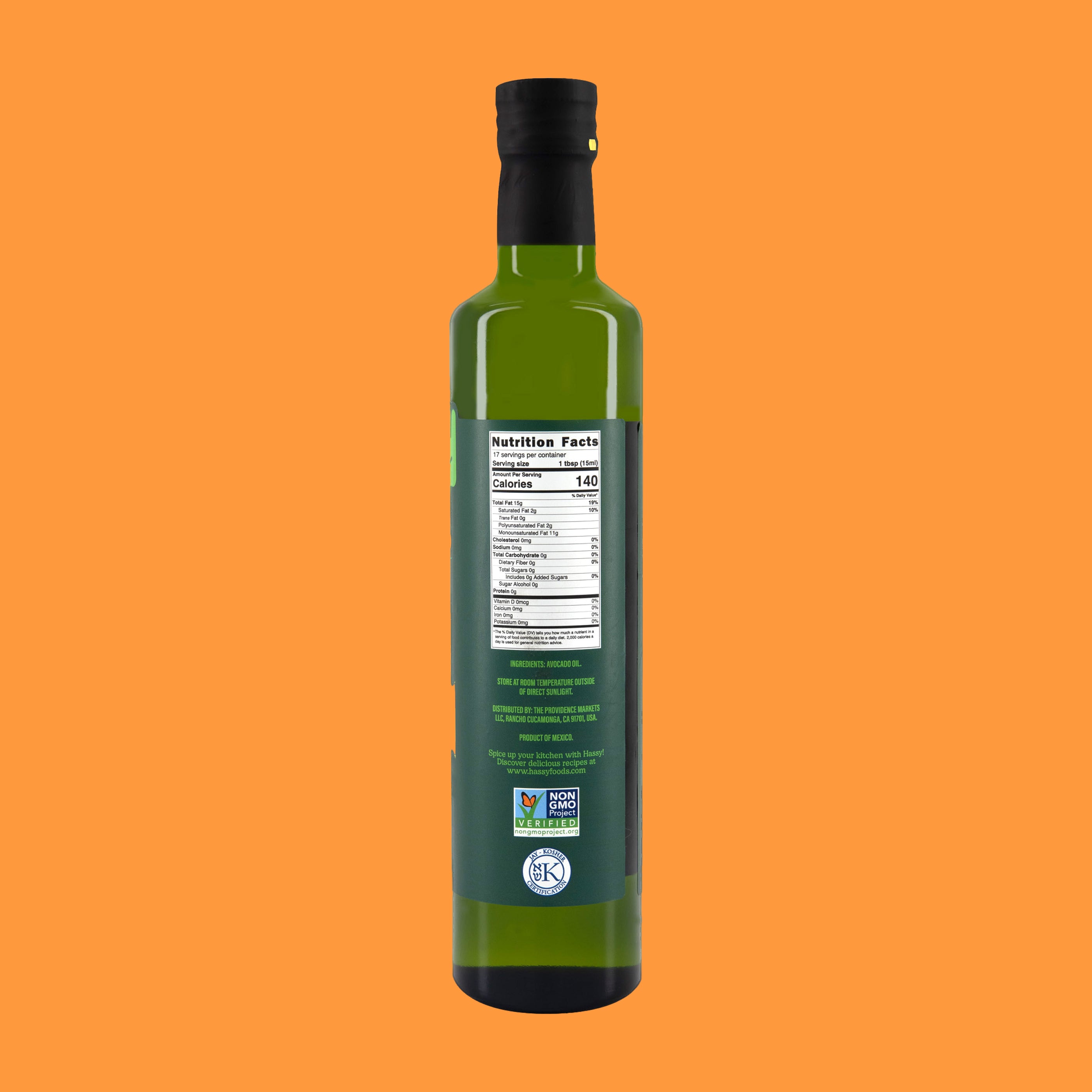 Hassy Extra Virgin Avocado Oil Bottle back